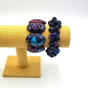 Two Fashion Stretch Beaded Bracelets in shades of Purple and Blue
